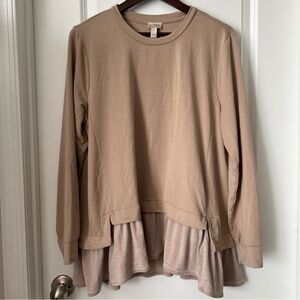 LOGO Lori Goldstein Logo Tunic Top Size L Womens Beige Brown Long Sleeve